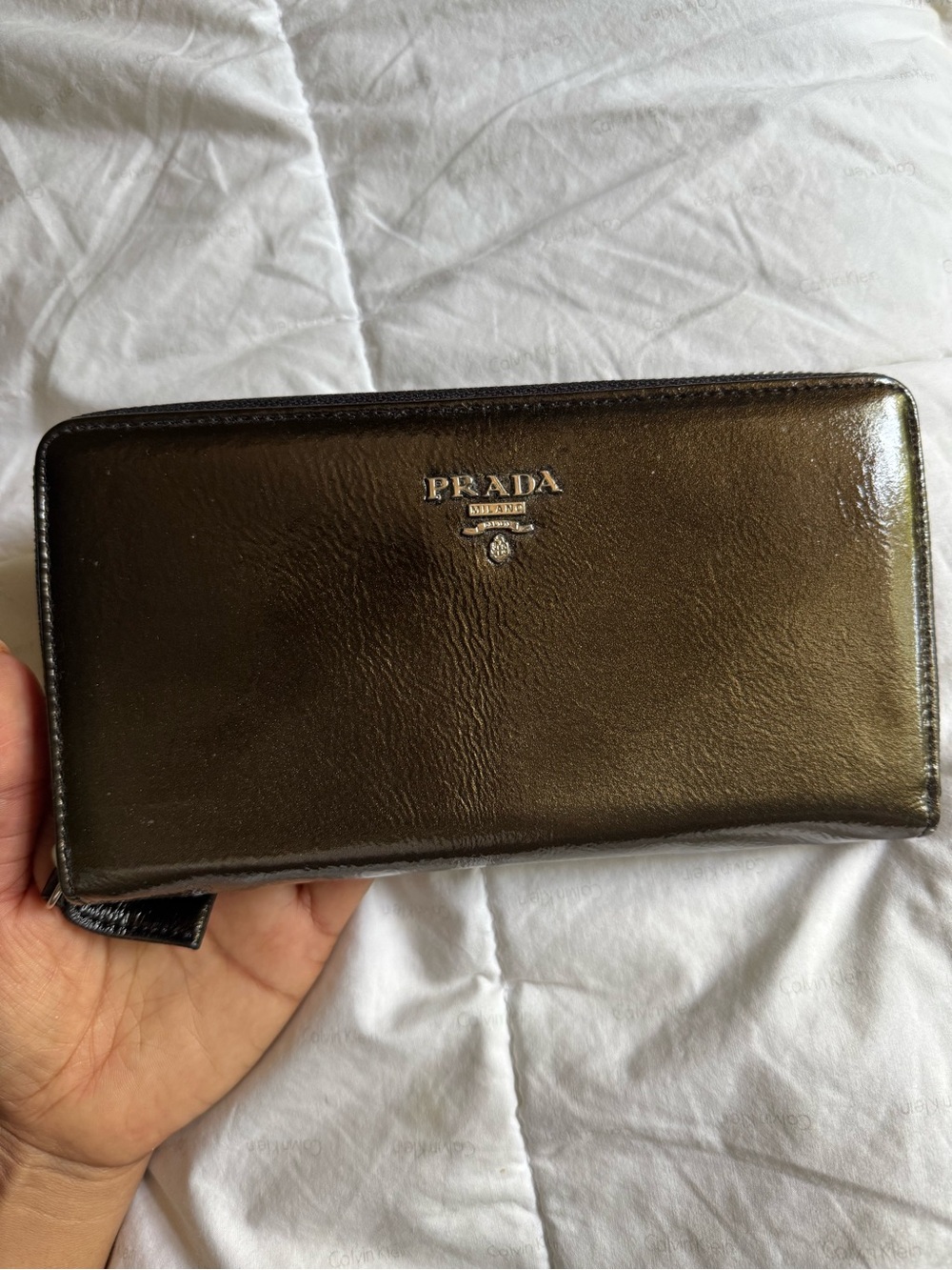 Prada Milano Metallic Brown Leather Zip-Around Wallet